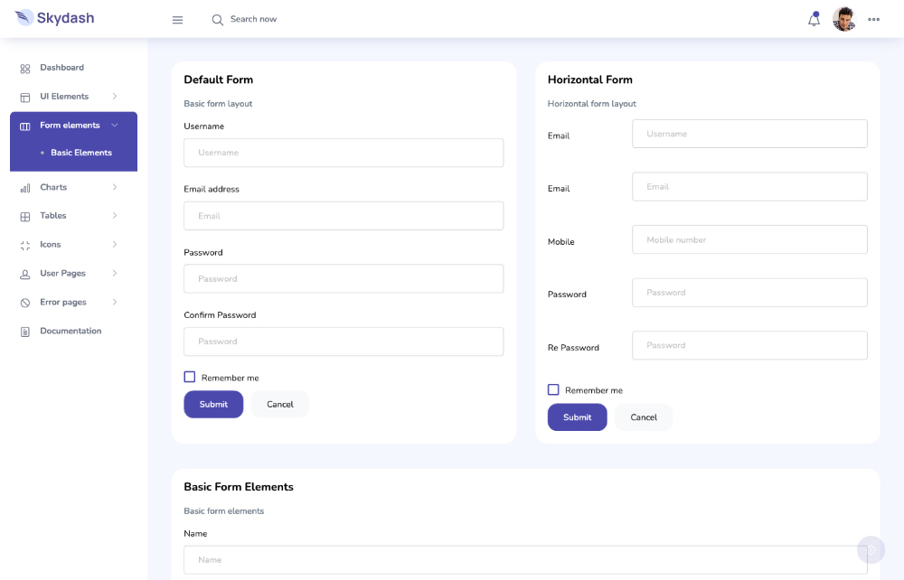 Forms of Skydash admin template