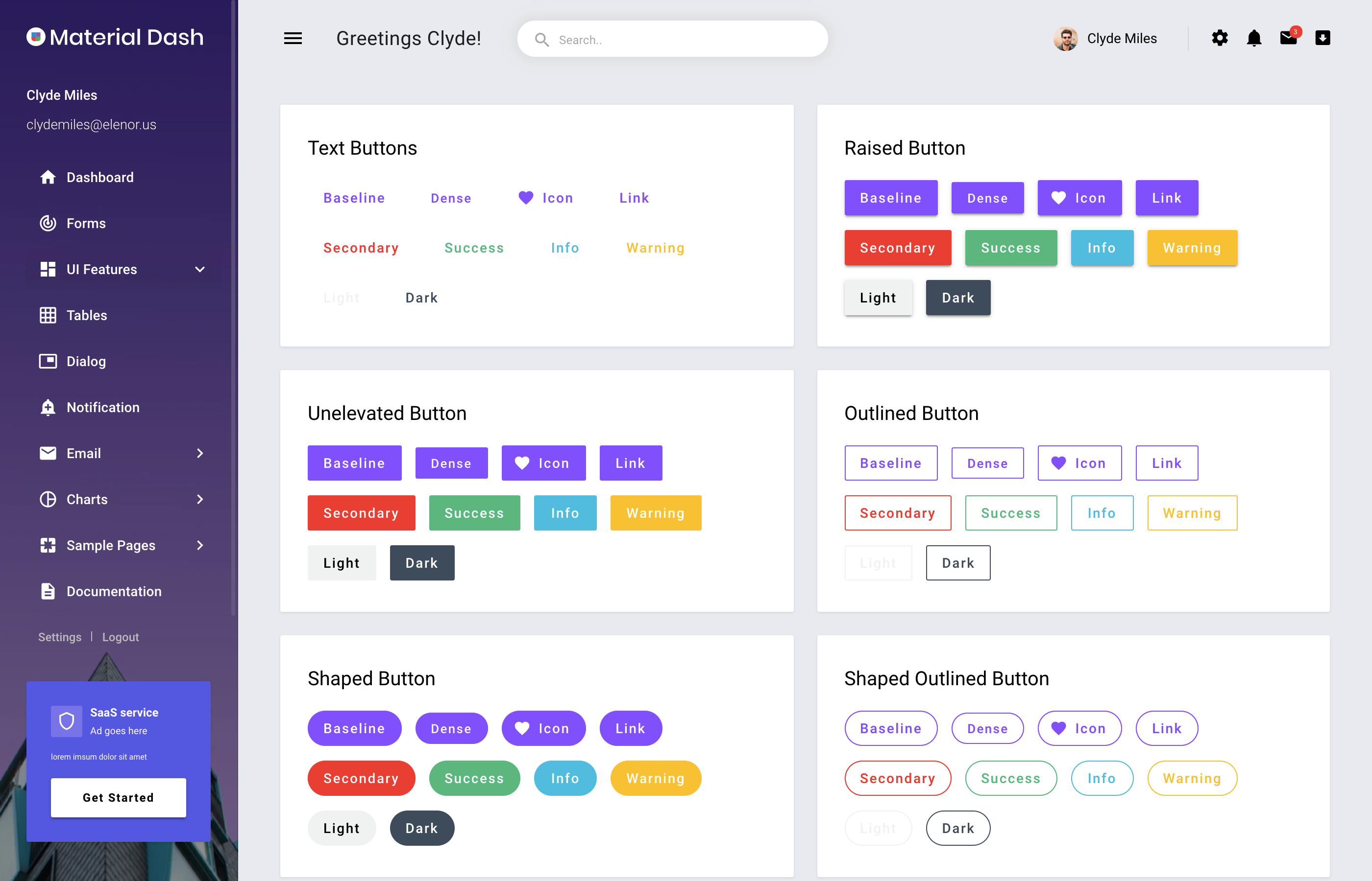 material dashboard buttons